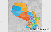 Political 3D Map of Paraguay, lighten, desaturated