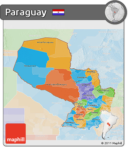 Political 3D Map of Paraguay, lighten
