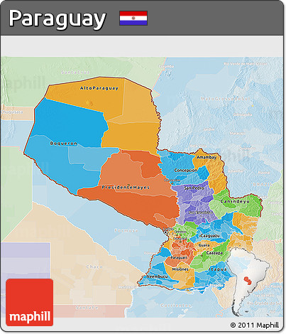 Political 3D Map of Paraguay, lighten