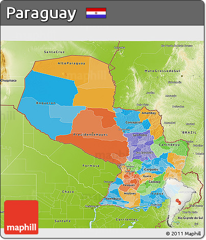 Political 3D Map of Paraguay, physical outside