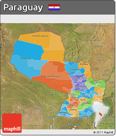 Political 3D Map of Paraguay, satellite outside