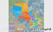 Political 3D Map of Paraguay, semi-desaturated