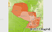 Political Shades 3D Map of Paraguay, physical outside