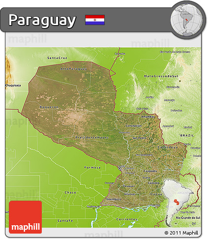 Satellite 3D Map of Paraguay, physical outside