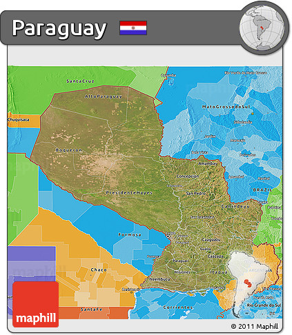 Satellite 3D Map of Paraguay, political outside