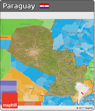 Satellite 3D Map of Paraguay, political outside