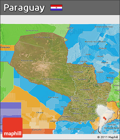 Satellite 3D Map of Paraguay, political outside