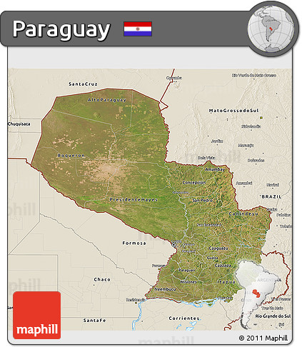 Satellite 3D Map of Paraguay, shaded relief outside