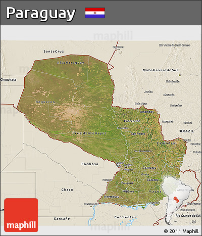 Satellite 3D Map of Paraguay, shaded relief outside