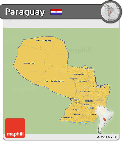 Savanna Style 3D Map of Paraguay, single color outside