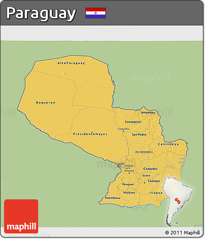 Savanna Style 3D Map of Paraguay, single color outside