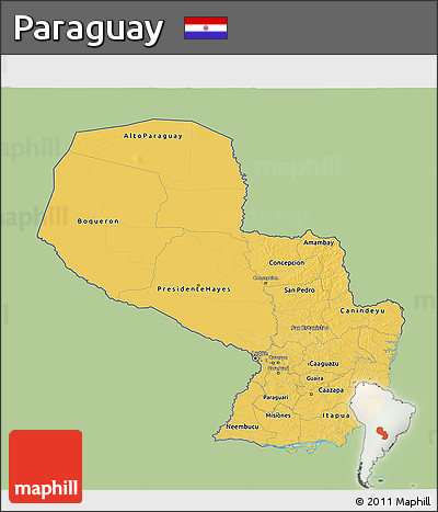 Savanna Style 3D Map of Paraguay, single color outside