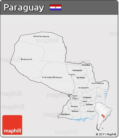 Silver Style 3D Map of Paraguay, single color outside