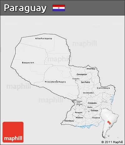 Silver Style 3D Map of Paraguay, single color outside