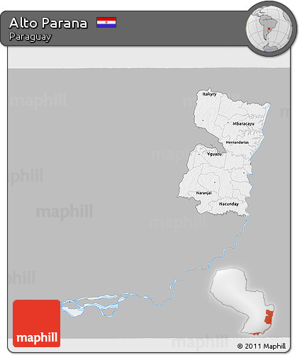 Gray 3D Map of Alto Parana, single color outside