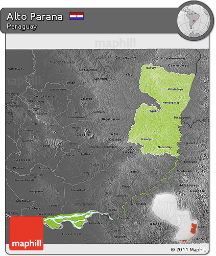 Physical 3D Map of Alto Parana, darken, desaturated