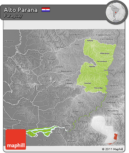 Physical 3D Map of Alto Parana, desaturated