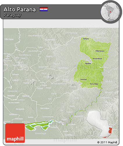 Physical 3D Map of Alto Parana, lighten, semi-desaturated