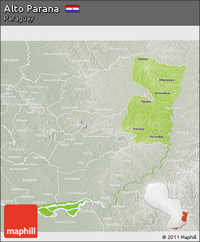 Physical 3D Map of Alto Parana, lighten, semi-desaturated