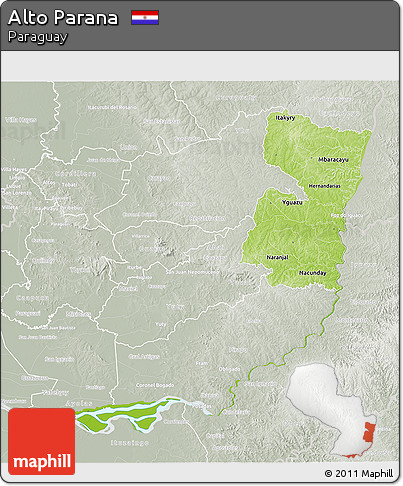 Physical 3D Map of Alto Parana, lighten, semi-desaturated