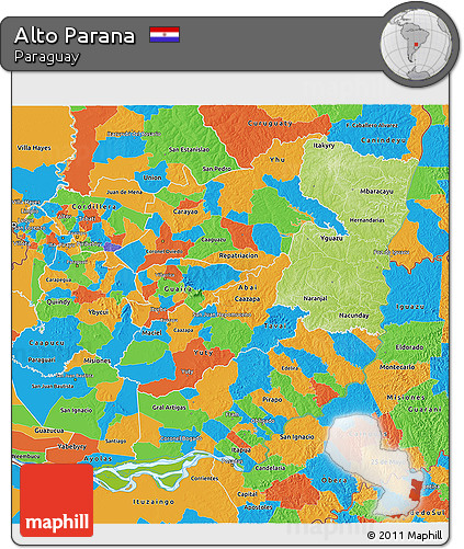Physical 3D Map of Alto Parana, political outside