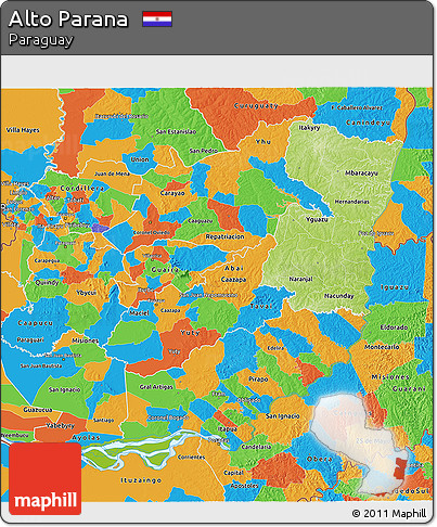 Physical 3D Map of Alto Parana, political outside