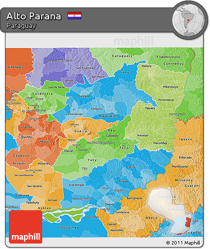 Physical 3D Map of Alto Parana, political shades outside