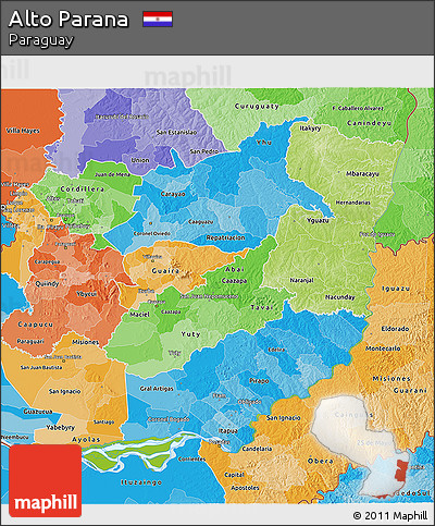 Physical 3D Map of Alto Parana, political shades outside