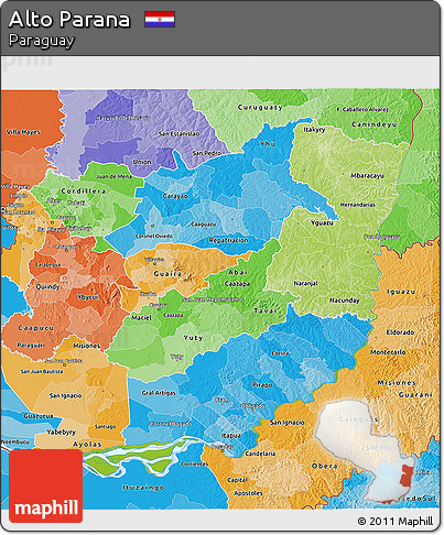 Physical 3D Map of Alto Parana, political shades outside