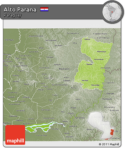 Physical 3D Map of Alto Parana, semi-desaturated