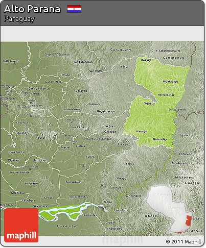 Physical 3D Map of Alto Parana, semi-desaturated