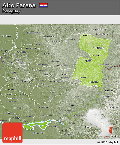 Physical 3D Map of Alto Parana, semi-desaturated