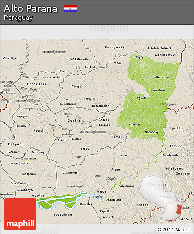 Physical 3D Map of Alto Parana, shaded relief outside