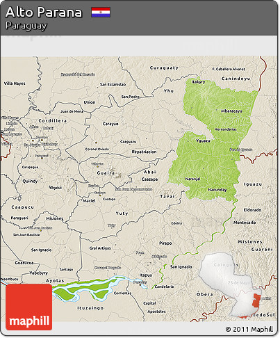 Physical 3D Map of Alto Parana, shaded relief outside