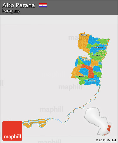 Political 3D Map of Alto Parana, cropped outside
