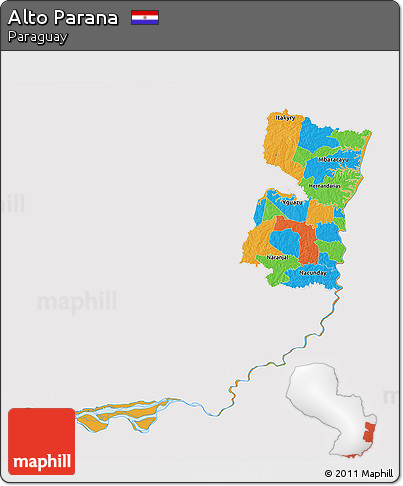 Political 3D Map of Alto Parana, cropped outside