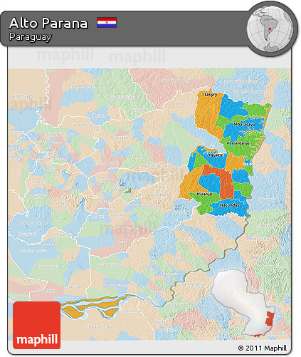 Political 3D Map of Alto Parana, lighten