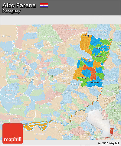 Political 3D Map of Alto Parana, lighten
