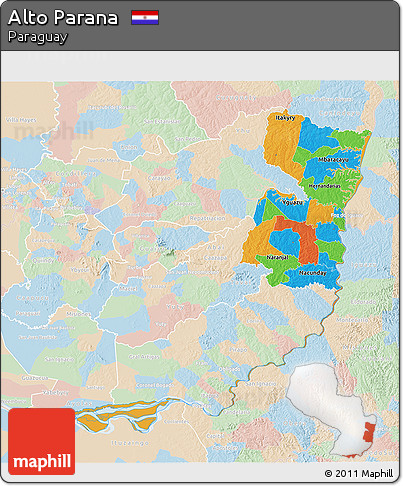 Political 3D Map of Alto Parana, lighten