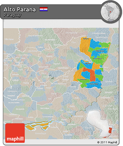 Political 3D Map of Alto Parana, lighten, semi-desaturated