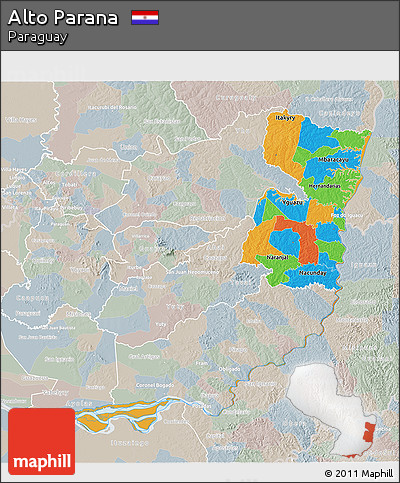 Political 3D Map of Alto Parana, lighten, semi-desaturated