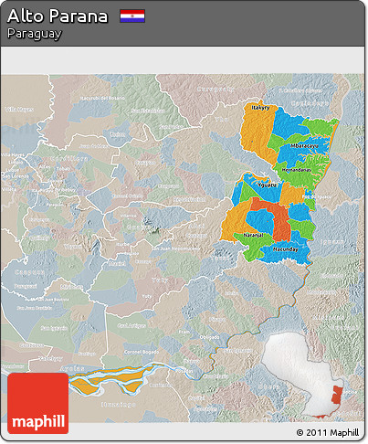 Political 3D Map of Alto Parana, lighten, semi-desaturated