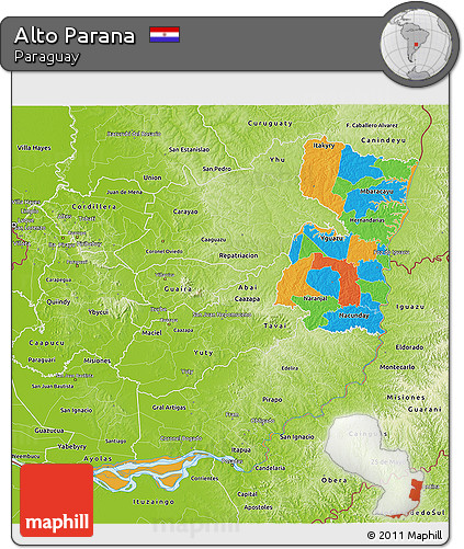 Political 3D Map of Alto Parana, physical outside