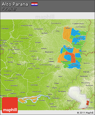 Political 3D Map of Alto Parana, physical outside