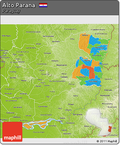 Political 3D Map of Alto Parana, physical outside