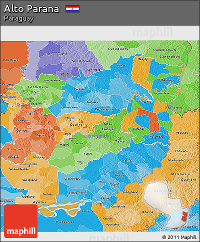 Political 3D Map of Alto Parana, political shades outside