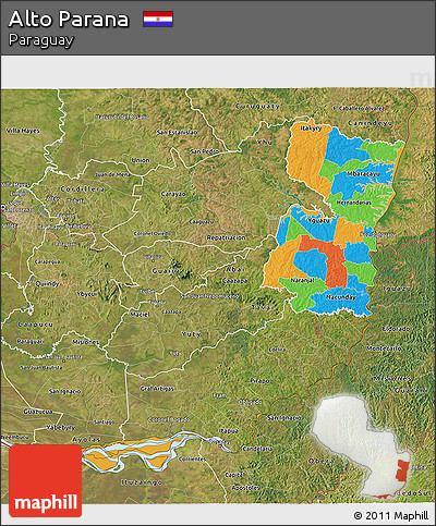 Political 3D Map of Alto Parana, satellite outside