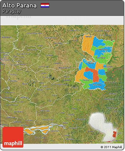 Political 3D Map of Alto Parana, satellite outside