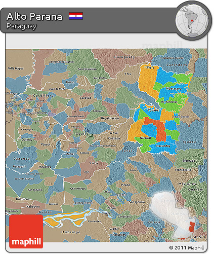 Political 3D Map of Alto Parana, semi-desaturated