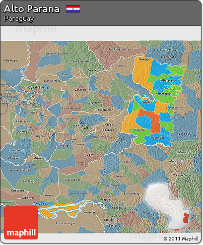 Political 3D Map of Alto Parana, semi-desaturated